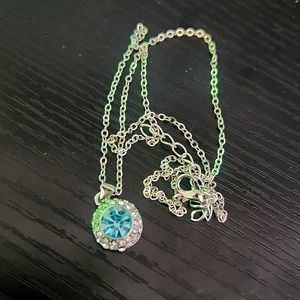 18" Silver Tone Necklace Blue Rhinestone Inset Elegant Women's Design Style NWT